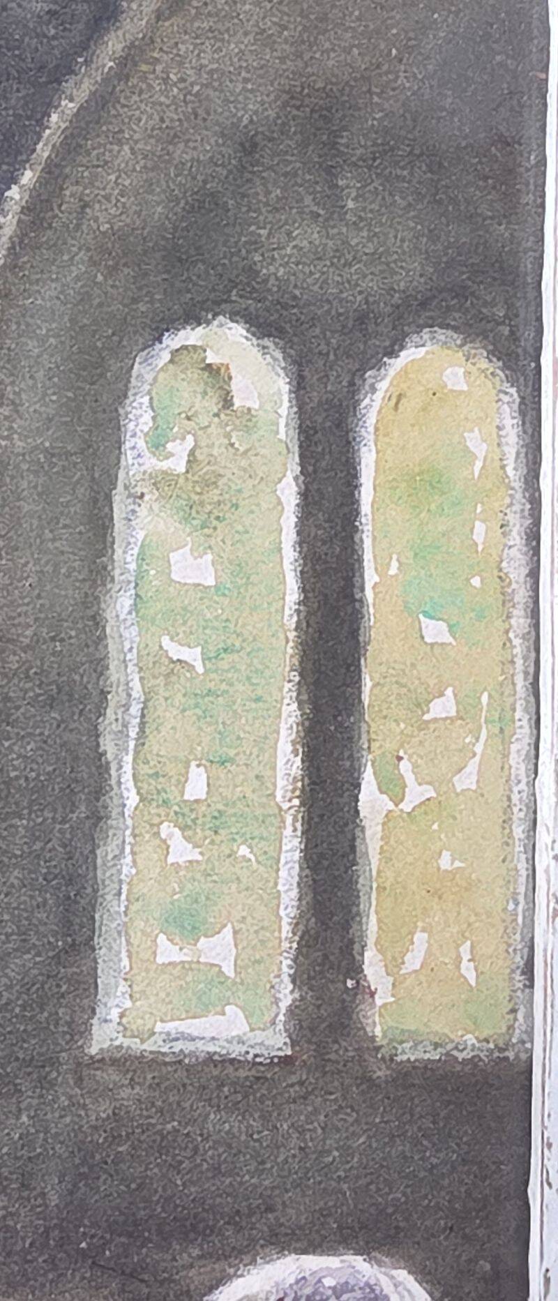 Claude HOUAL - Watercolour No. 26 At the Church Around 1950