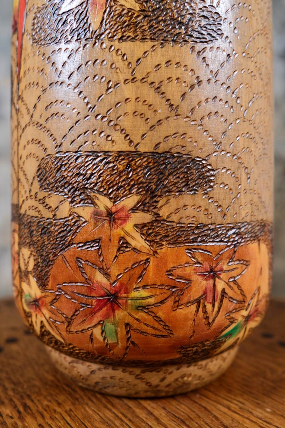 Maple leaf kokeshi, by Inosuke Kobayashi, Japan, 1970s