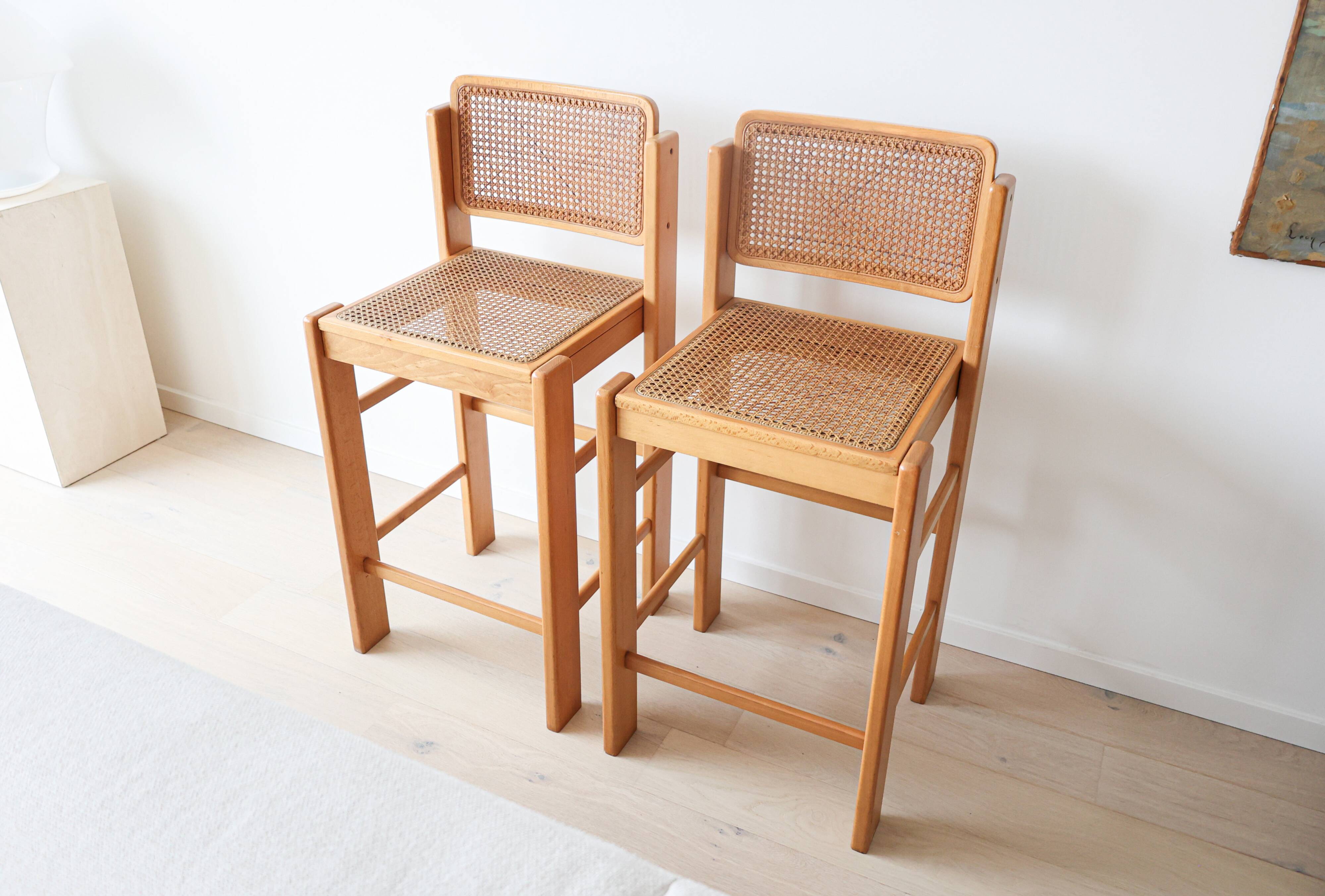 Ensemble de 2 tabourets de bar vintage italiens en rotin