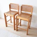 Ensemble de 2 tabourets de bar vintage italiens en rotin
