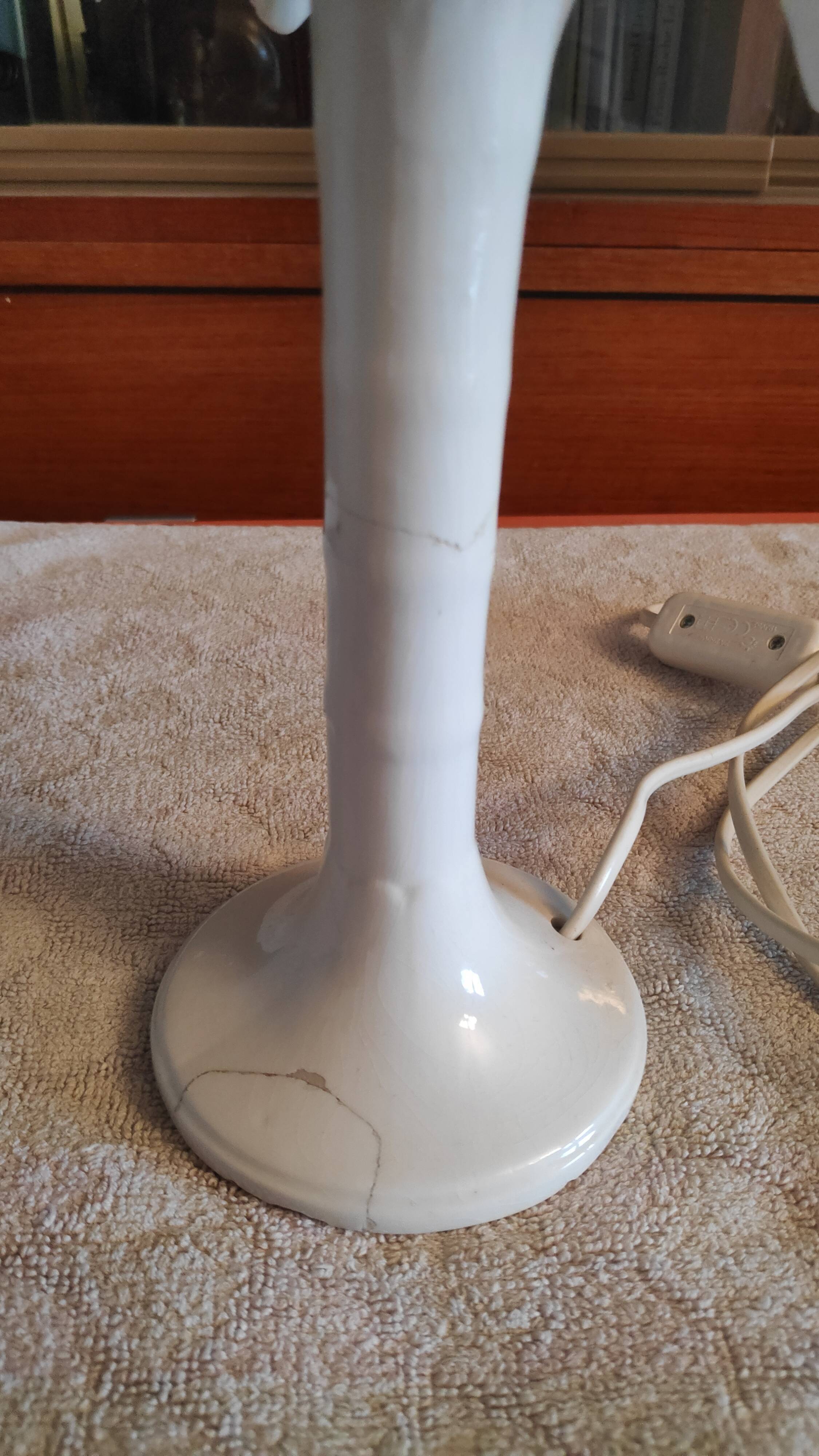 Italian white ceramic palm lamp and opaline globe