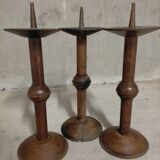 3 spikes -candles in solid oak 1950s