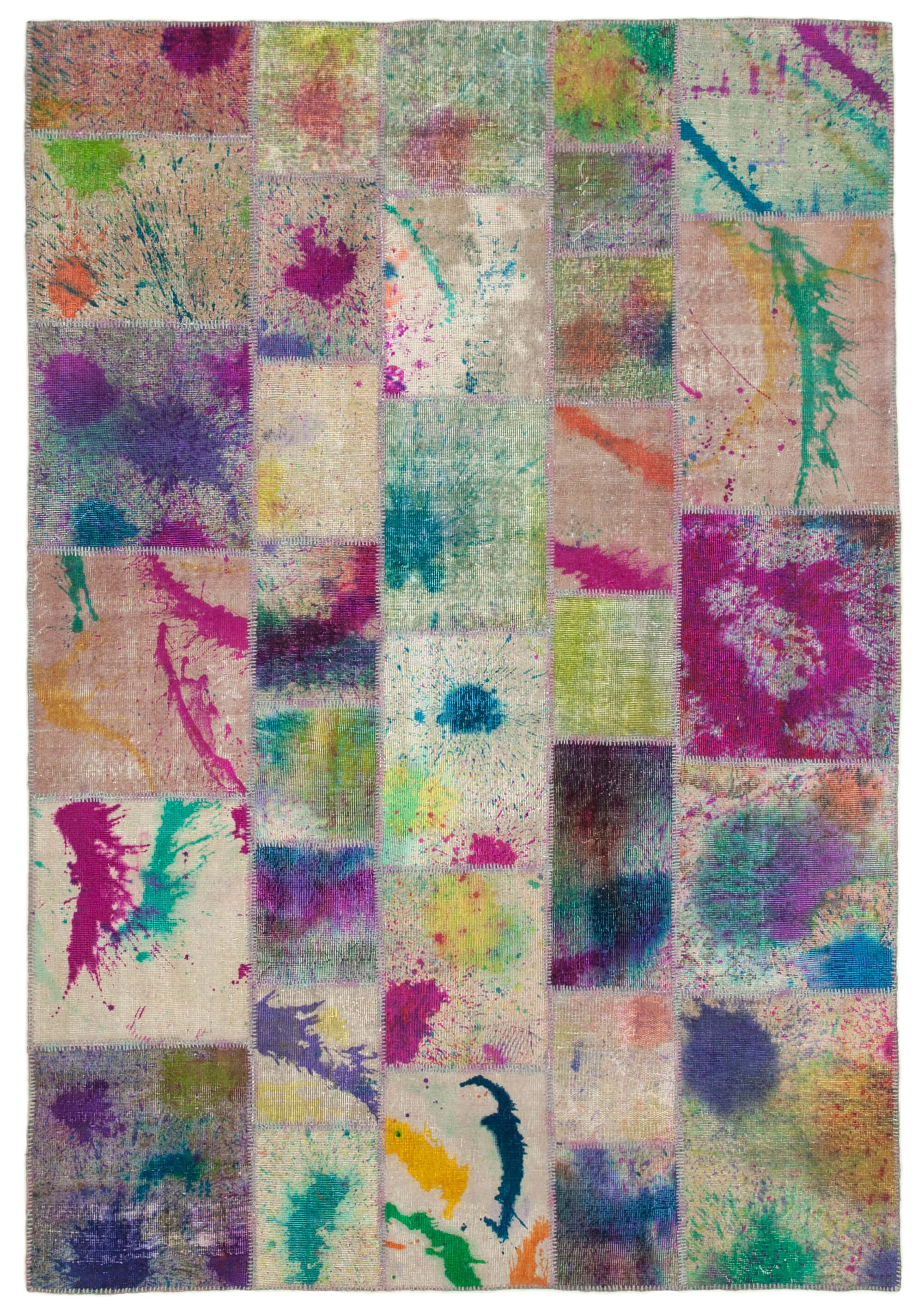 Handmade turkish overdyed 205 cm x 302 cm multicolor patchwork carpet