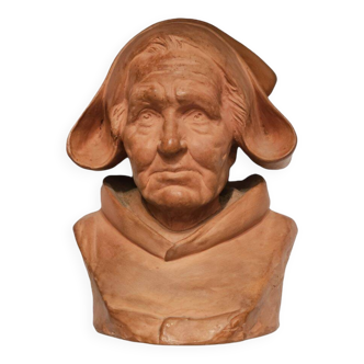 Léon Morice - Bust of a Breton Woman in Terracotta, 19th Century