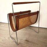 Porte-revues design cuir chrome cannage