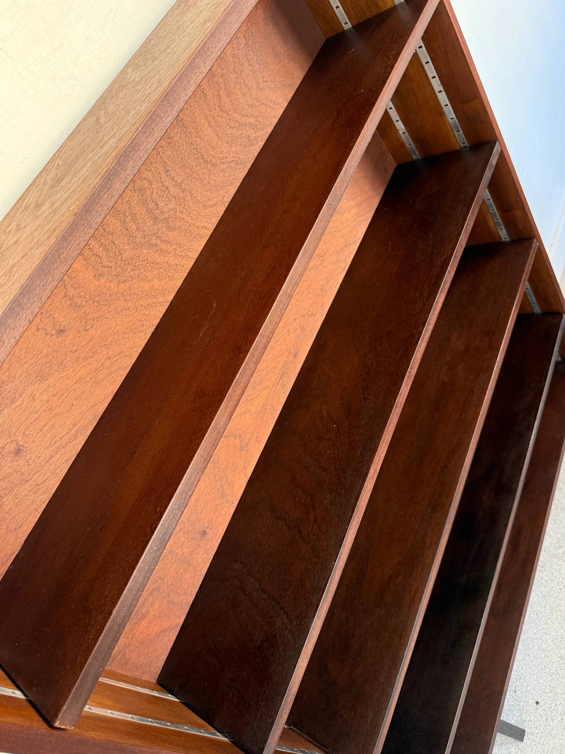 Vintage veneer bookcase with metal legs
