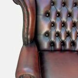 Vintage Chesterfield 3-seater sofa in red leather - English wingback model