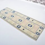 Beige And Blue Oushak Runner Rug sku 3324