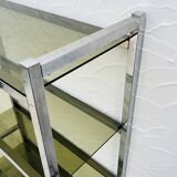 Chrome and smoked glass shelf in Italian 1970s style.
