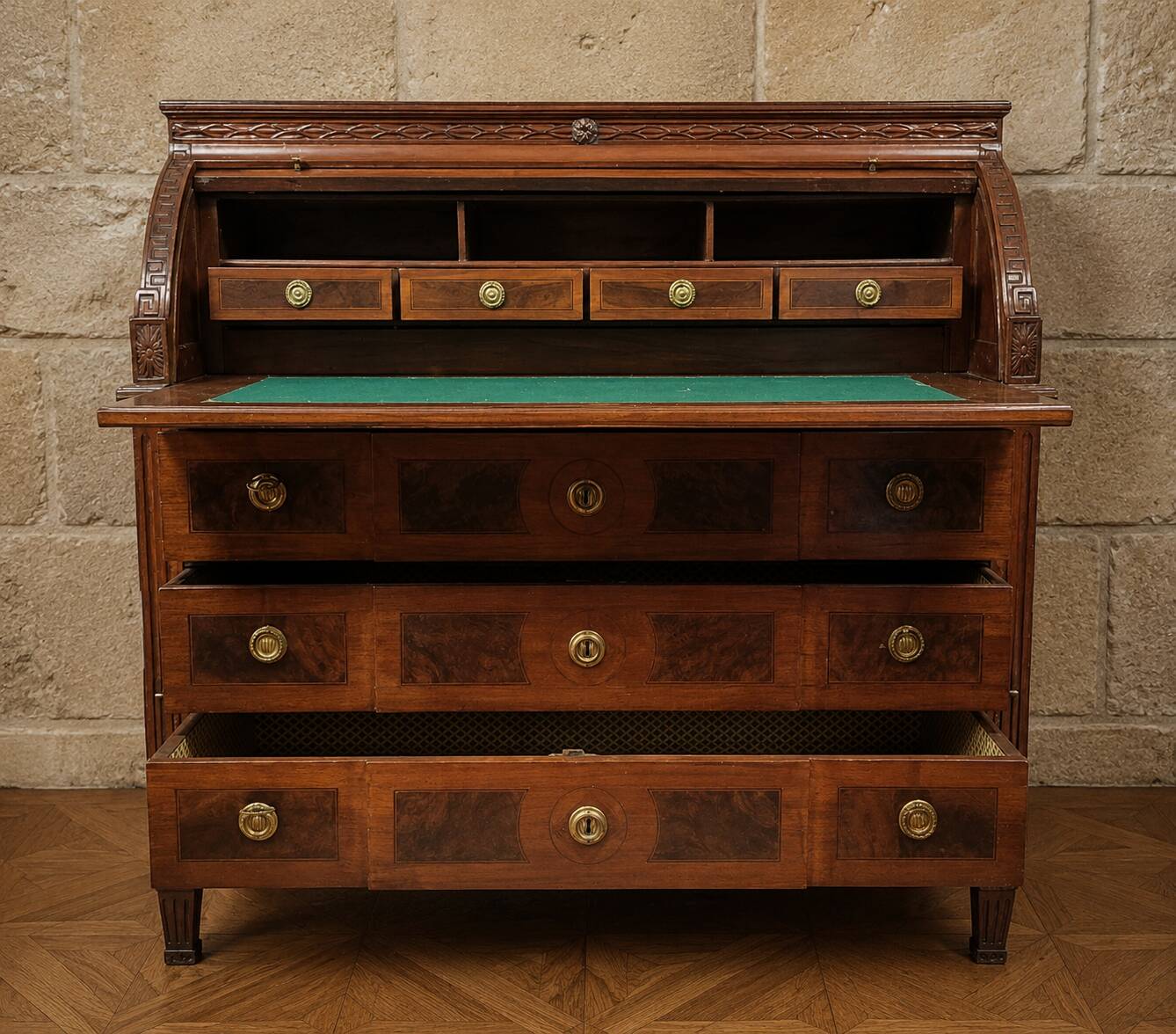 Cylinder desk in marquetry walnut – Louis XVI period, late 18th century