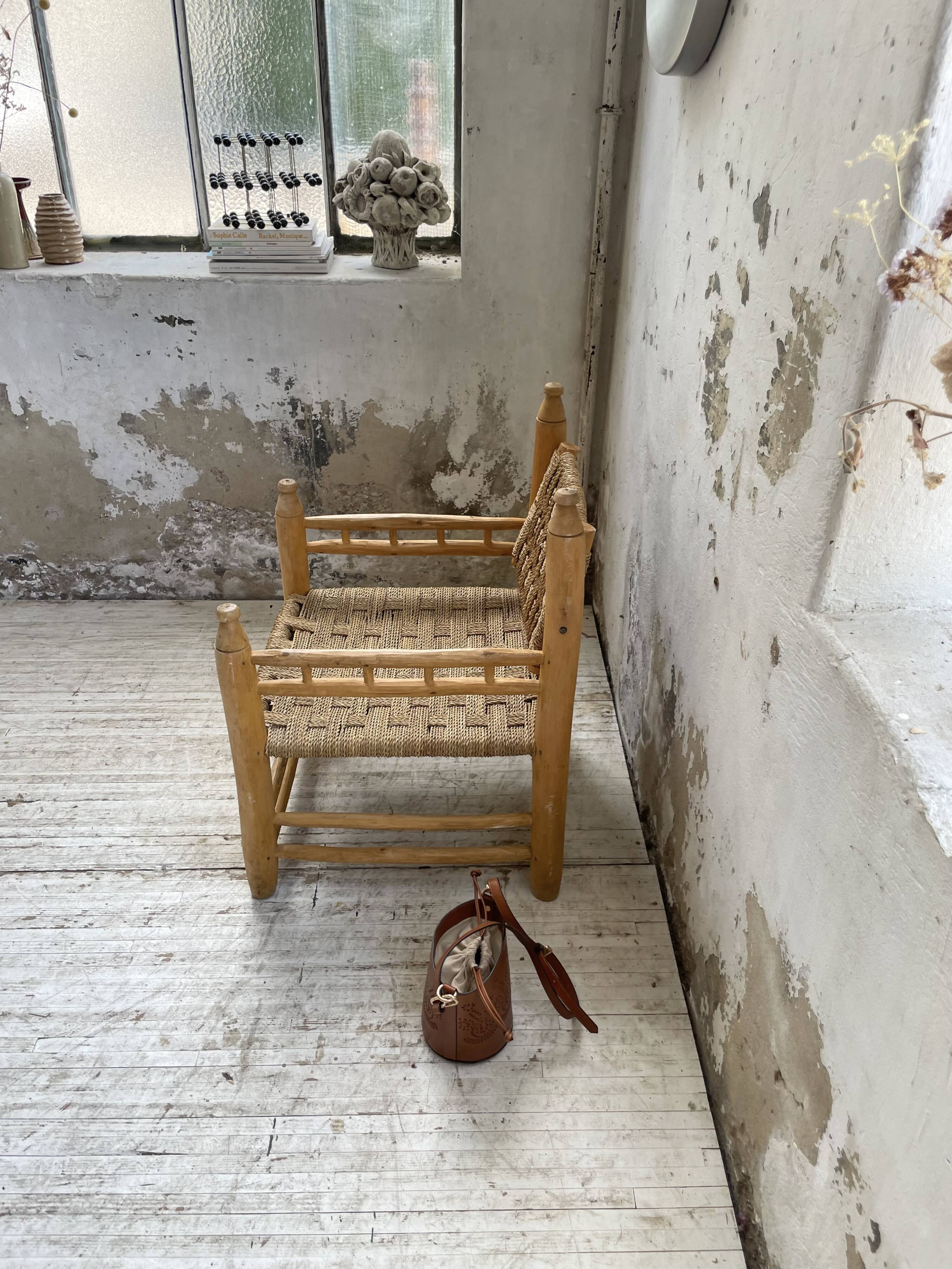 Moroccan wooden and rope armchair