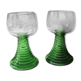 Set of 2 beautifull german wine glasses - rhine wine, vintage from the 1960s