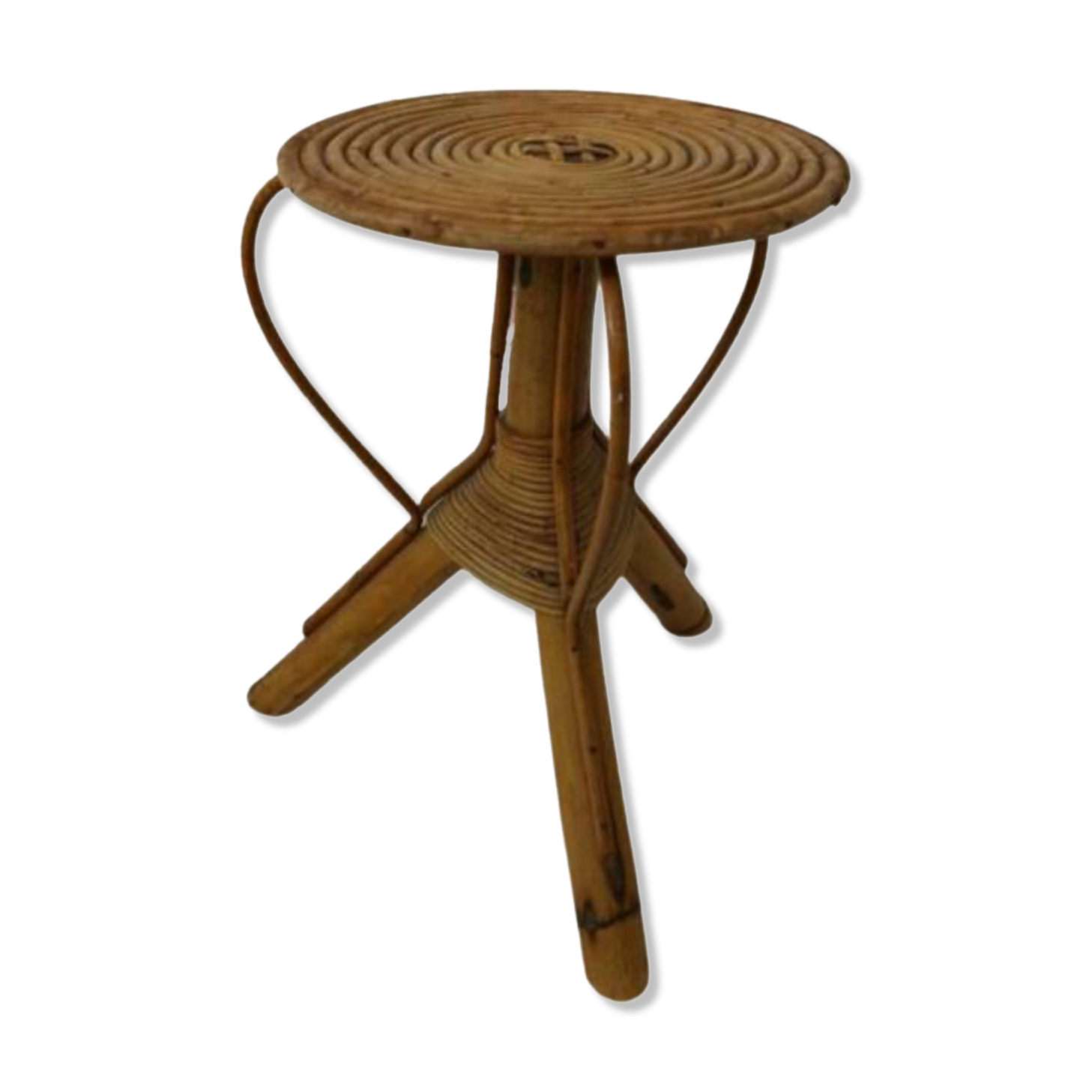 Table d’appoint en rotin et en bambou, vers les années 1970