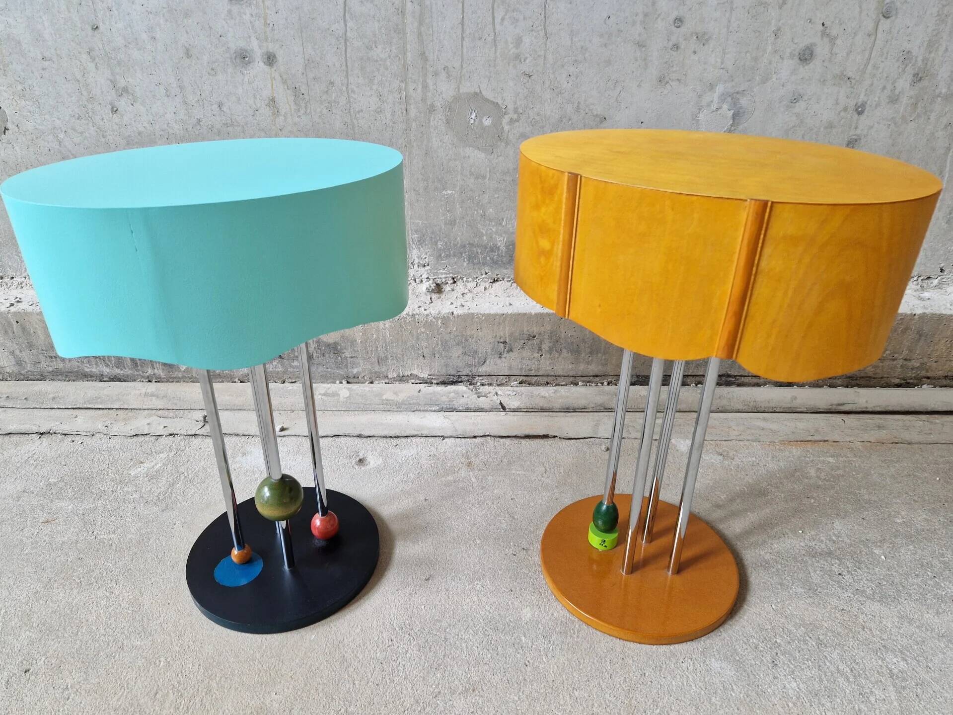 Pair of postmodern Memphis Milano style side tables, 1980s