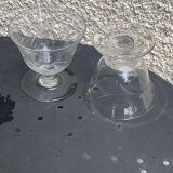 6 elegant clear glass champagne glasses with chiseled flower pattern