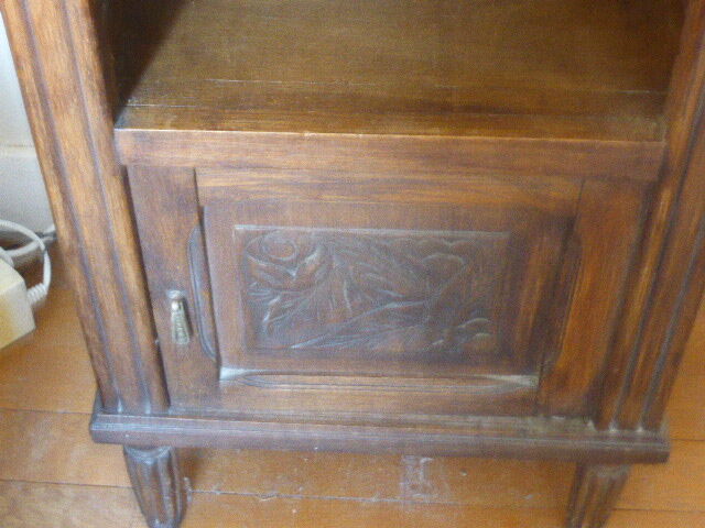 Wooden bedside and pink marble, carved flowers, art deco