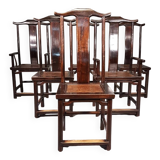 6 Vintage Oriental Asian Chinese Brown Tallback Yokeback Side Chairs. 2 x armchair / 4 x without a