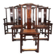 6 chaises d'appoint vintage orientales asiatiques chinoises brunes à dossier haut. 2 x fauteuil / 4 x sans