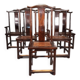 6 chaises d'appoint vintage orientales asiatiques chinoises brunes à dossier haut. 2 x fauteuil / 4 x sans