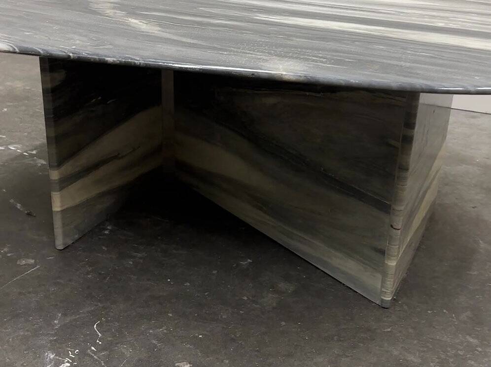 Large vintage unique marble table with zig zag base, France, 1980s