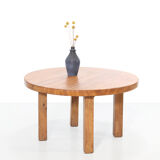Round brutalist artisan solid oak coffee table