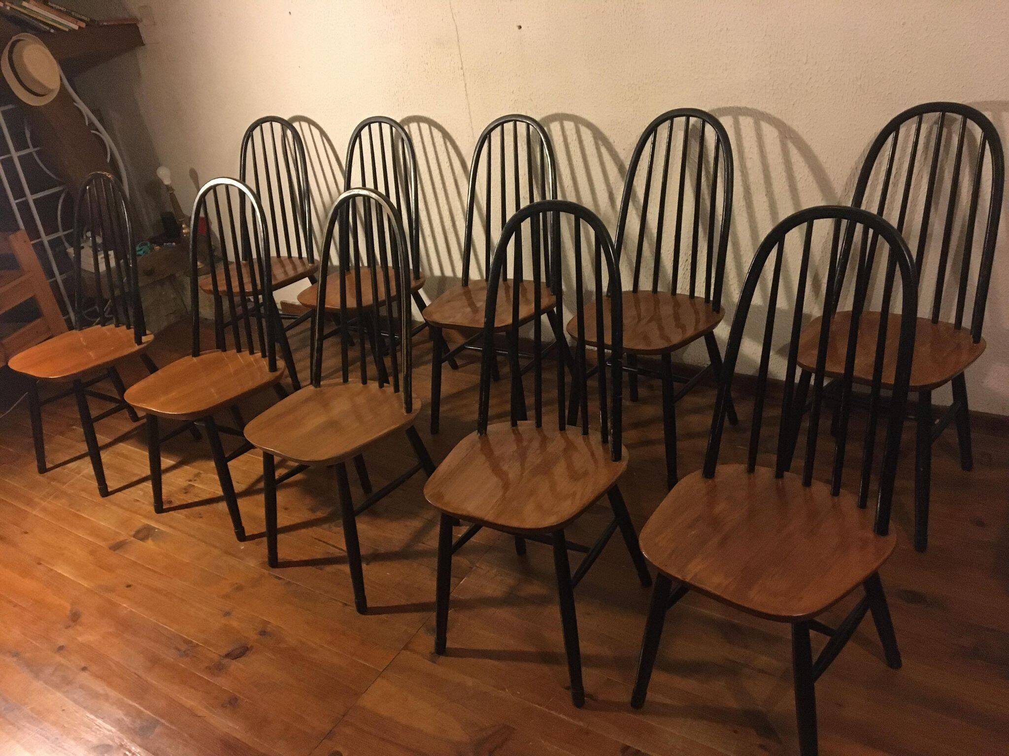 Set of 10 Ercol Quaker chairs from the 50s