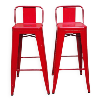 Paire de tabouret de bar Tolix rouge