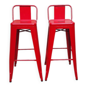 Pair of red Tolix bar stools