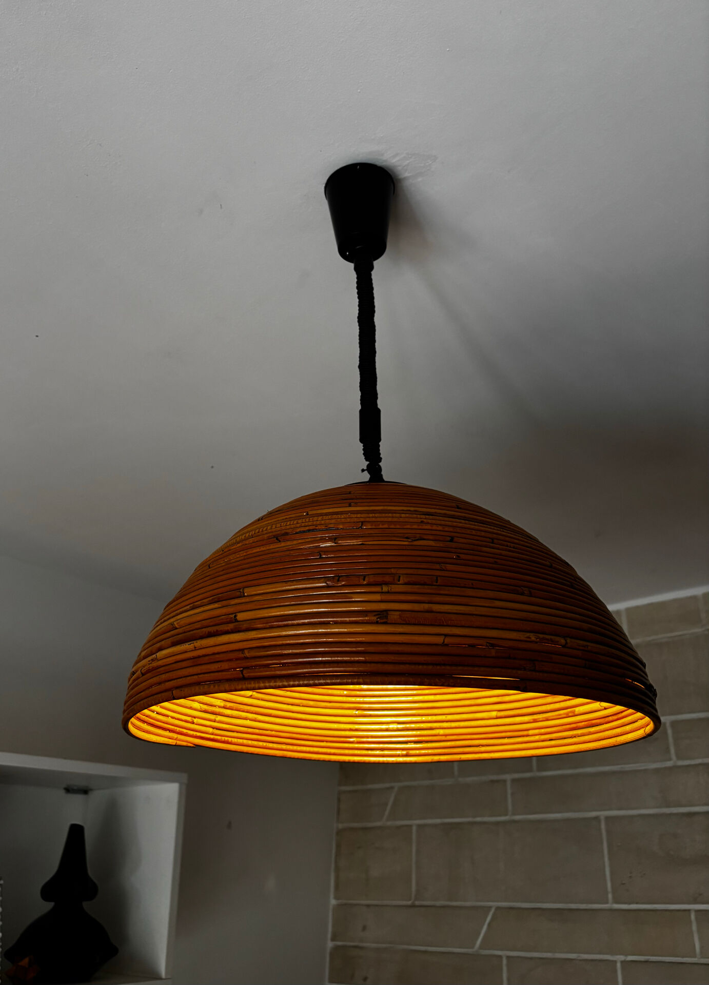 Large rattan pendant light from the 1970s.
