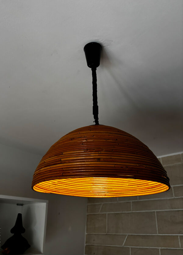 Grande suspension en rotin 1970