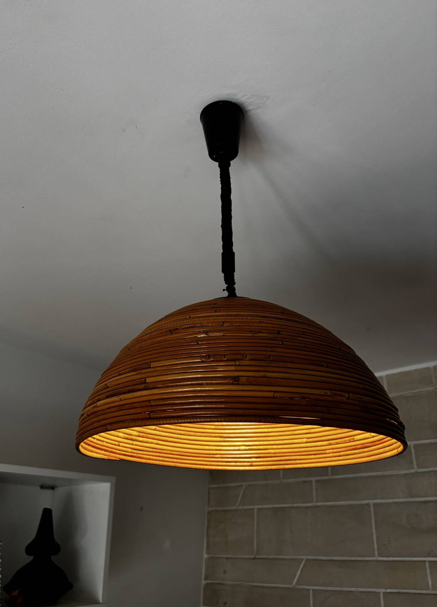 Large rattan pendant light from the 1970s.