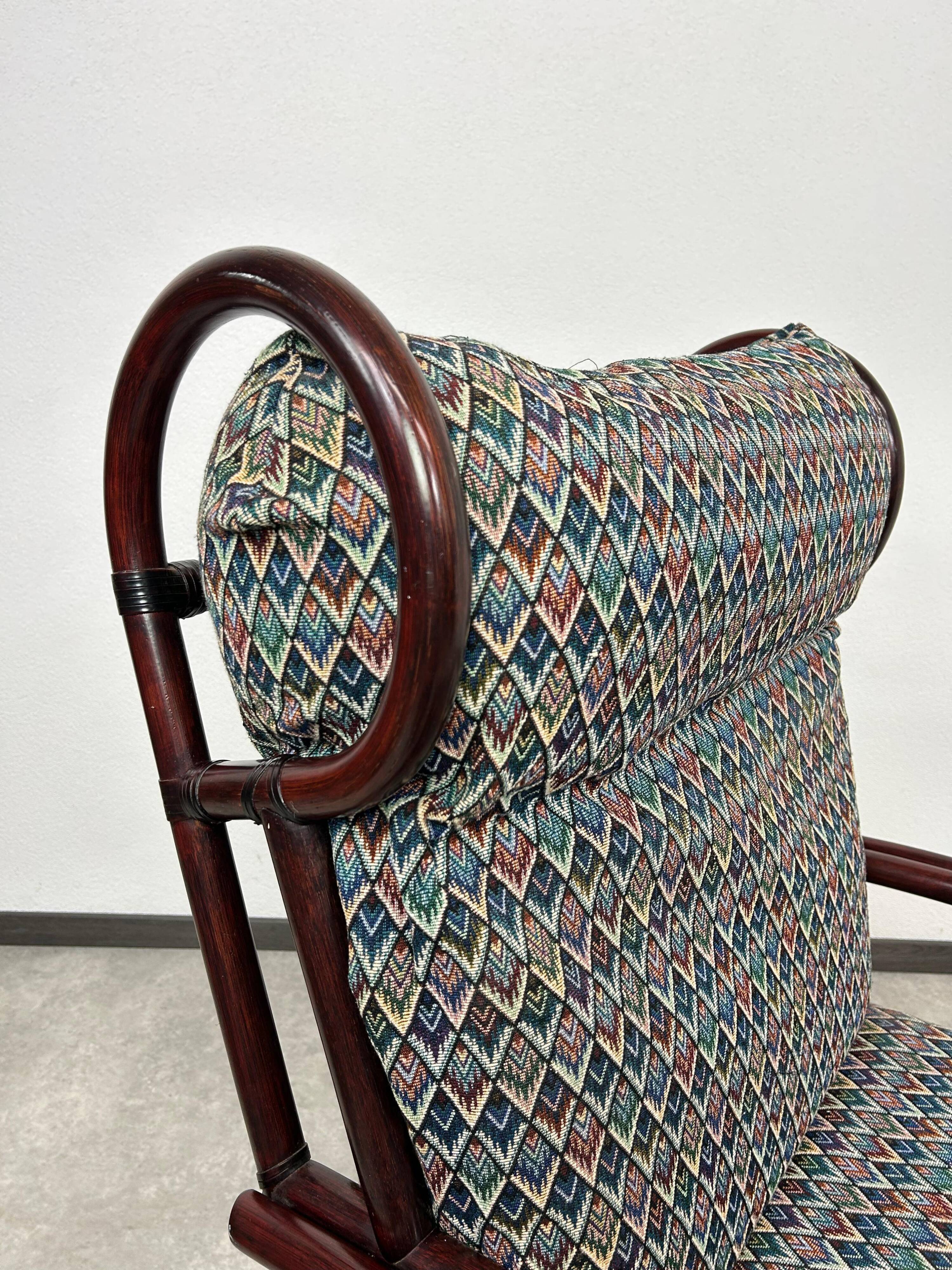Fauteuil à oreilles en bambou de style milieu du siècle avec tabouret par Gervasoni