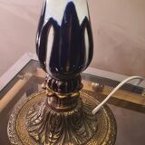 Ceramic and bronze foot lamp, pleated lampshade old pink 48x29 art deco