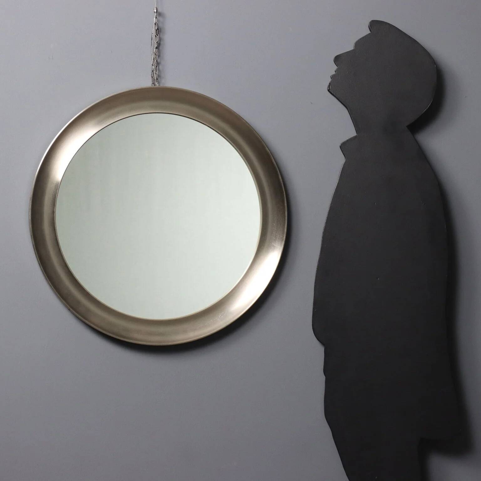 Vintage round mirror, iron and glass frame, Italy, 1960s