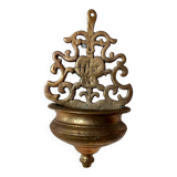 19th century antique holy water font brass bronze IHS