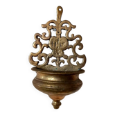 19th century antique holy water font brass bronze IHS