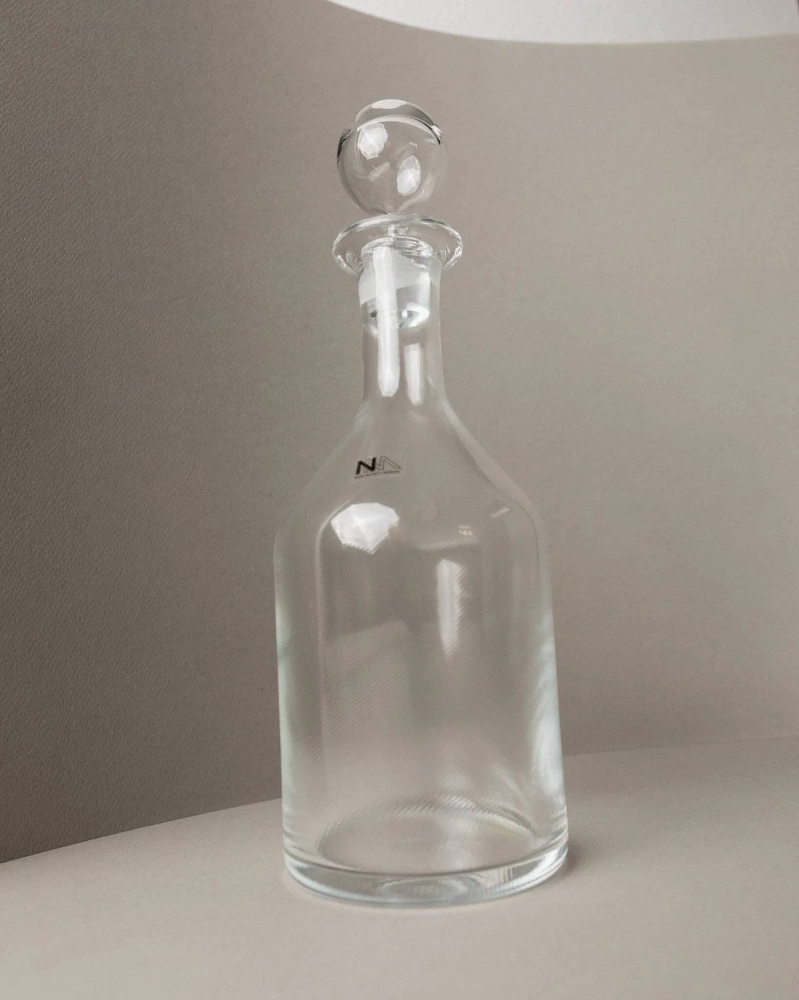 Clear Murano glass decanter with stopper - Italian 1980s liqueur bottle, fluted texture, decorative glass art