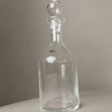 Clear Murano glass decanter with stopper - Italian 1980s liqueur bottle, fluted texture, decorative glass art