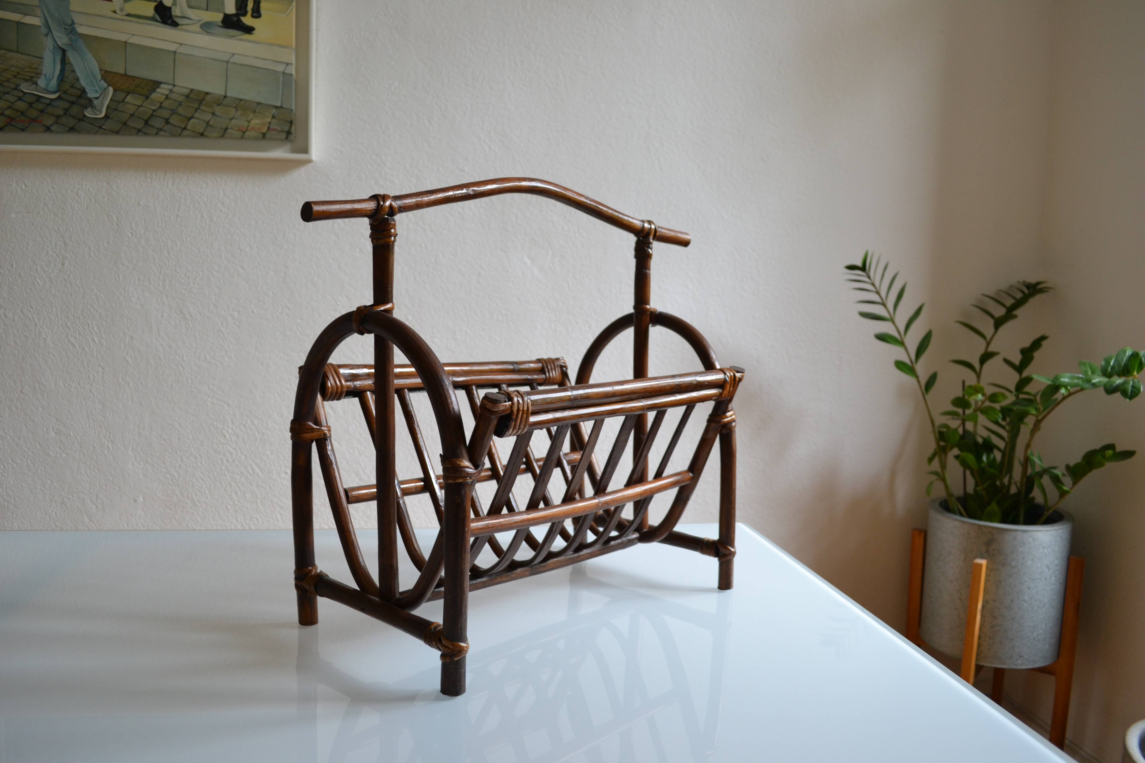 Vintage rattan magazine holder