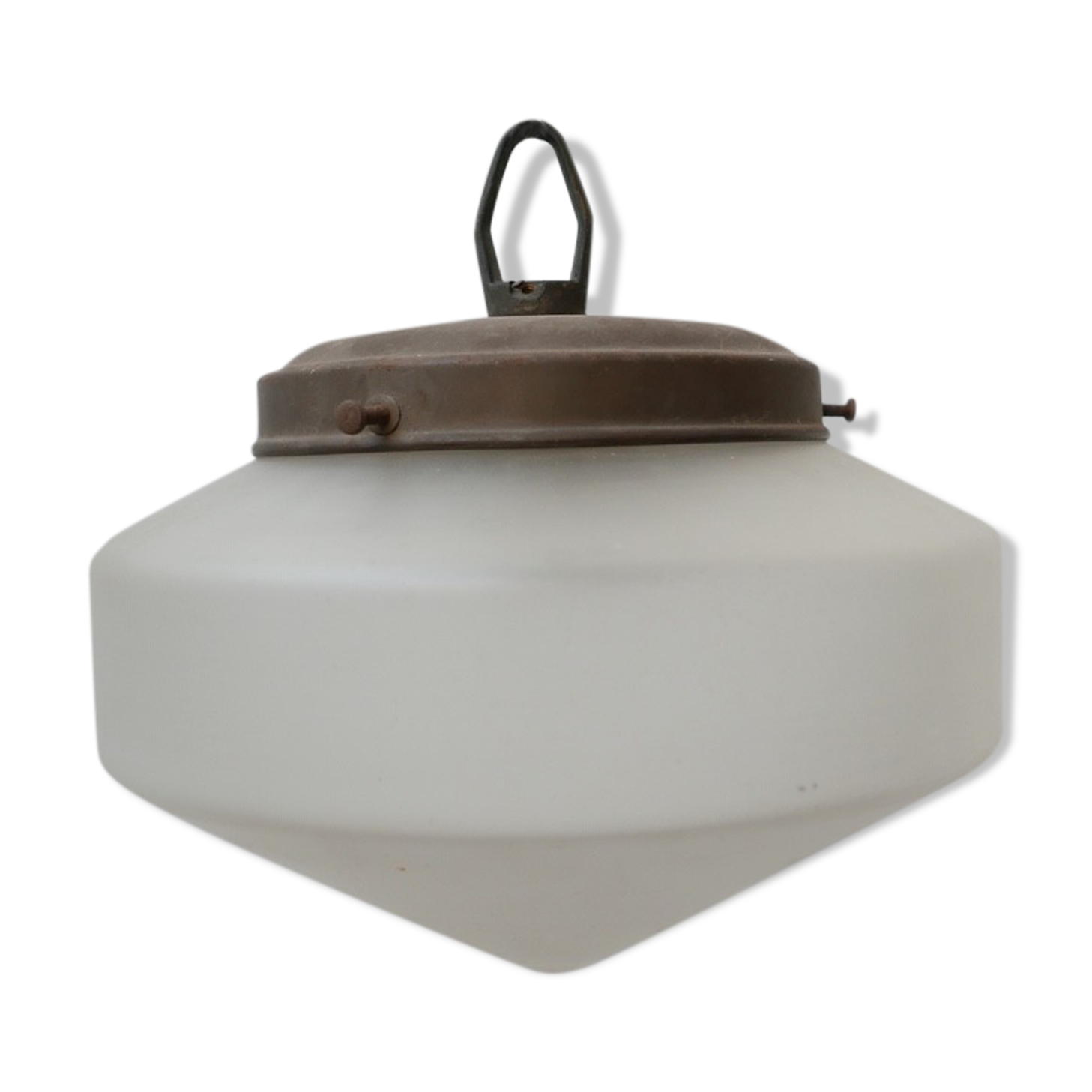 Etched glass and brass antique german conical pendant light