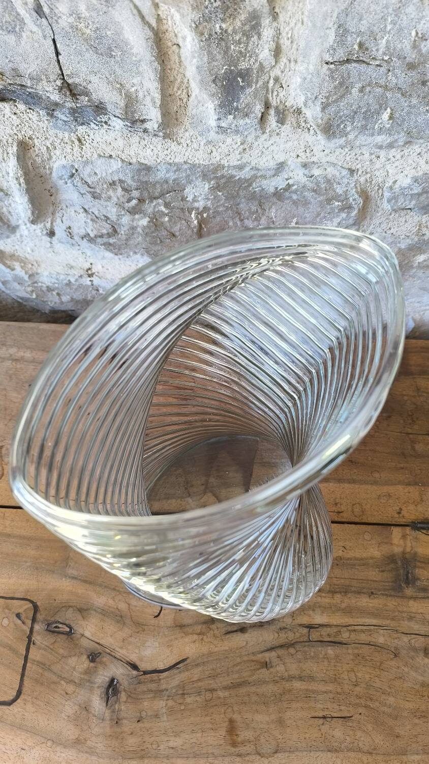 Large wavy pressed glass vase