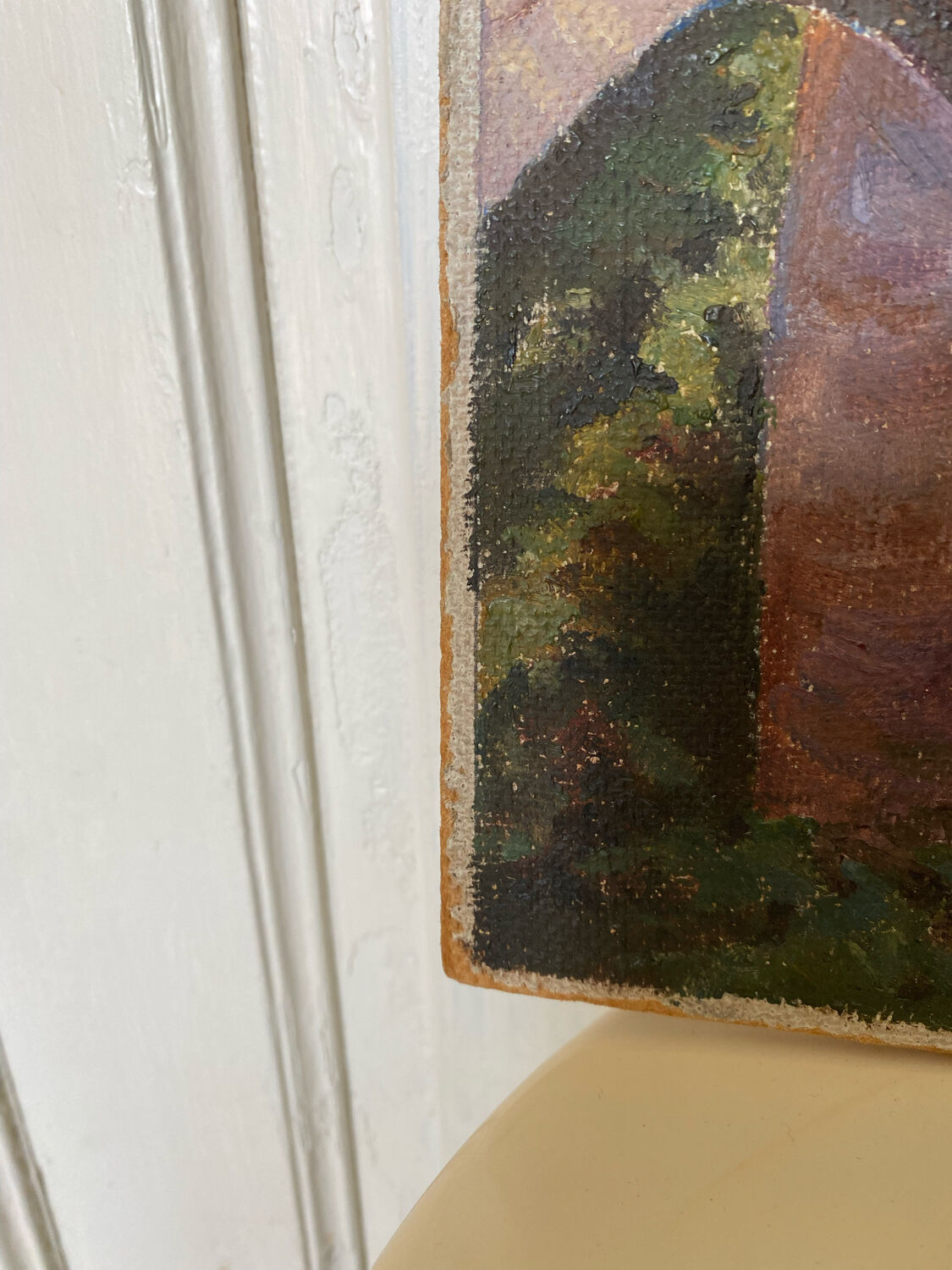Painting signed sunny village soft colors