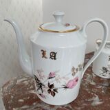 Vintage, coffee service, tea, Limoges, Flowers, cipher, 11 cups and under cups, teapot, 27 pieces
