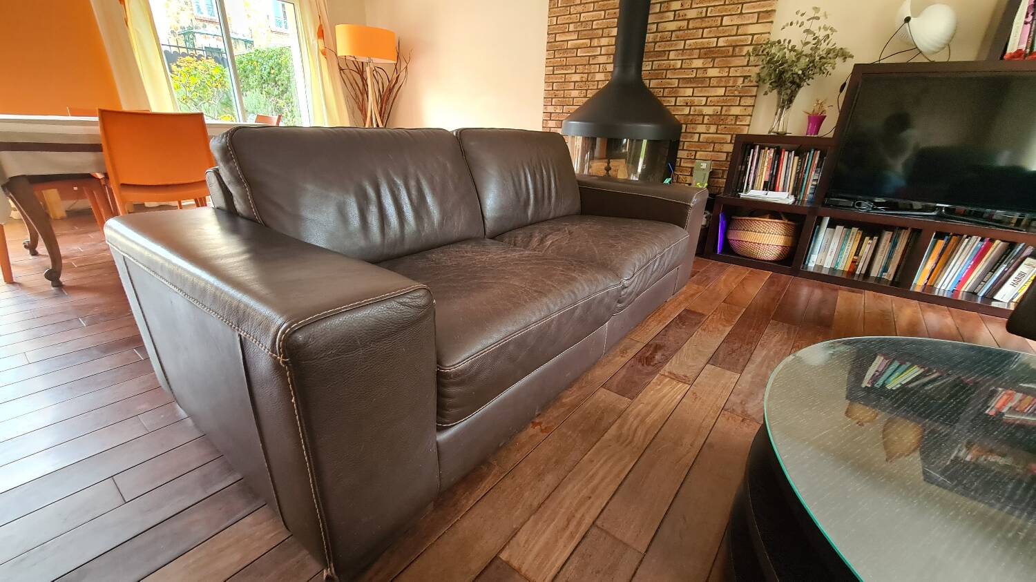 Natuzzi 3-seater sofa in full grain brown leather