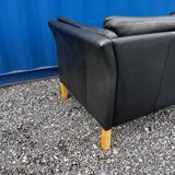 Danish vintage 2 seater black leather sofa 1970s