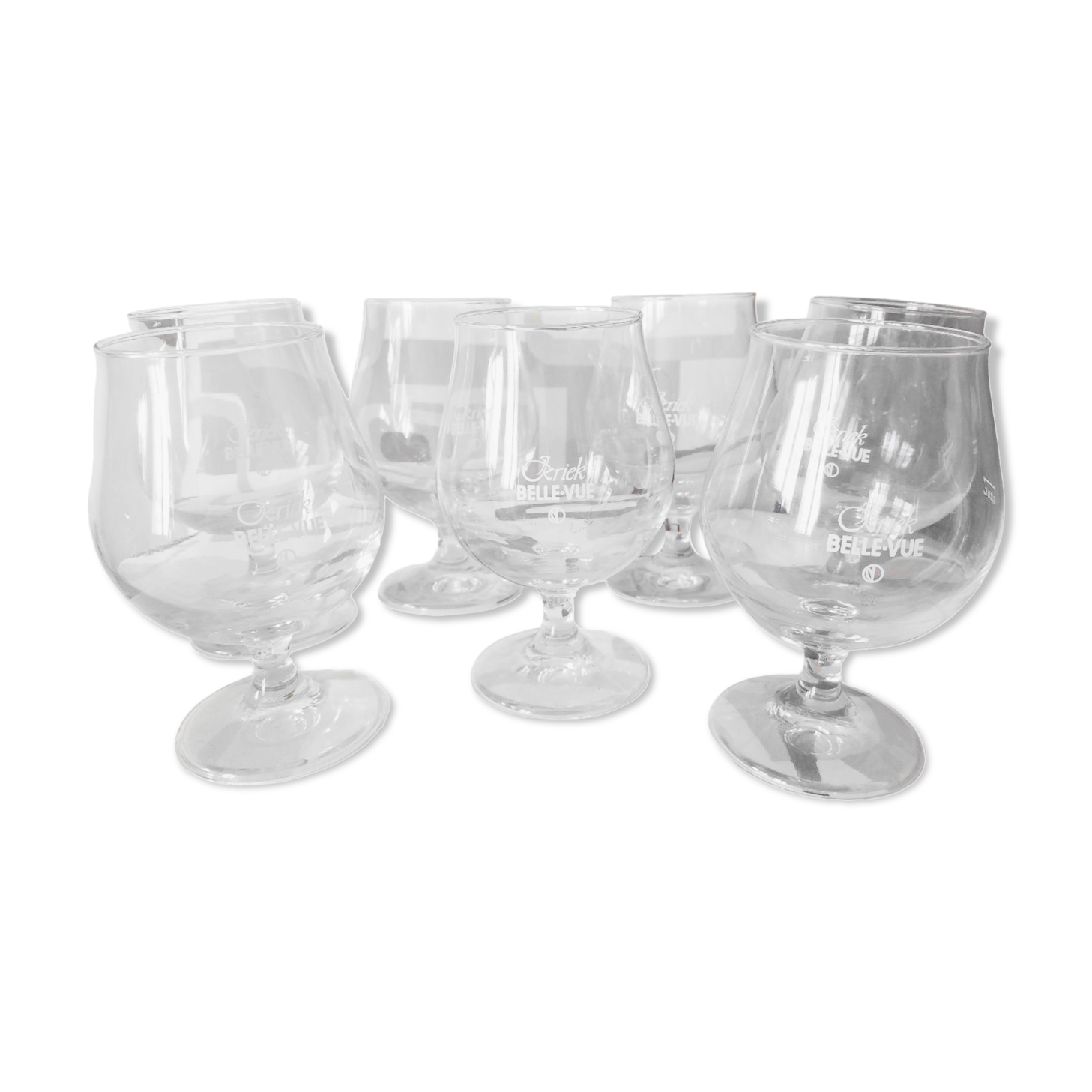 Lot of 7 vintage beer glasses "kriek gueuze belle-vue"