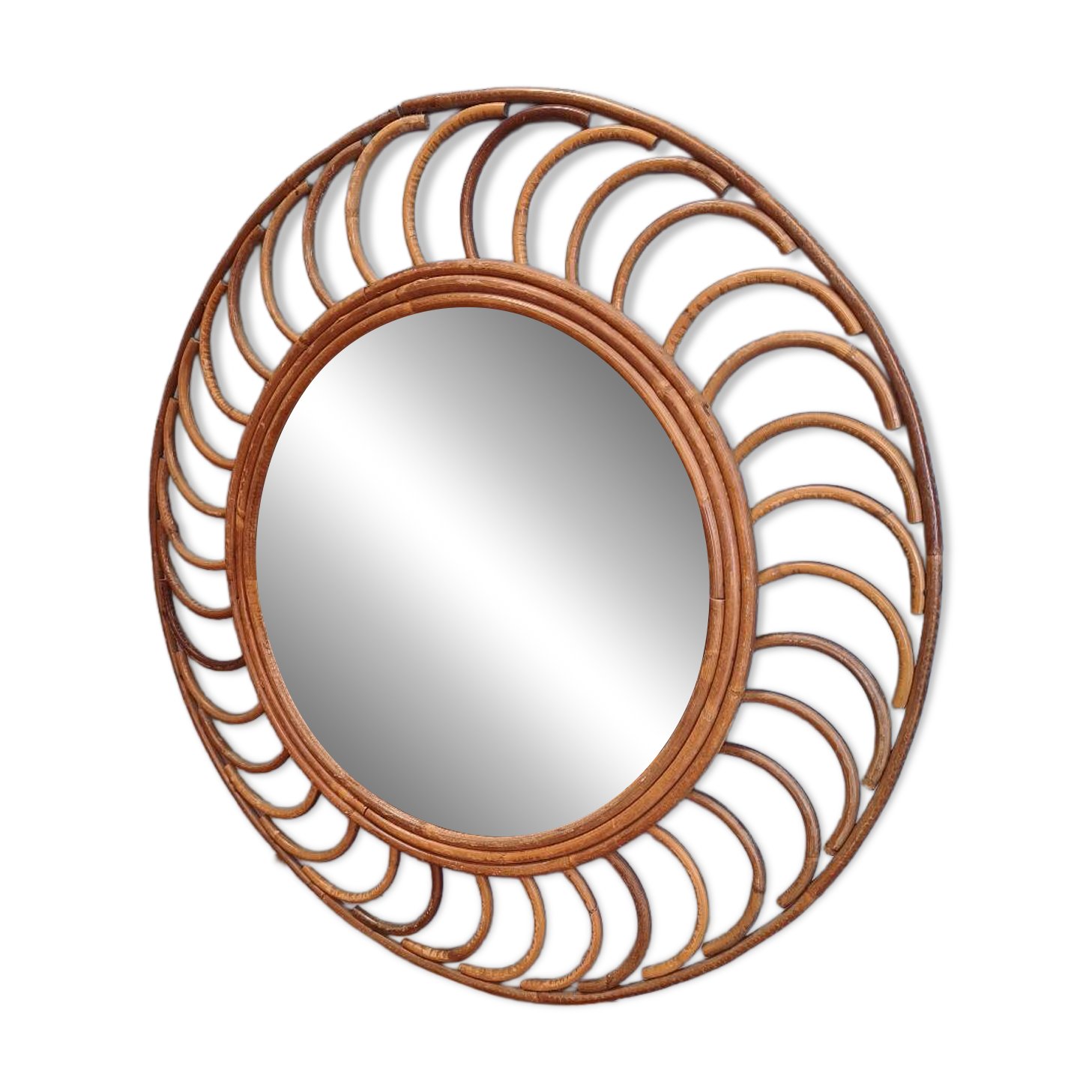 Vintage 1960s rattan sun mirror