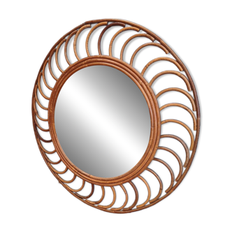Vintage 1960s rattan sun mirror