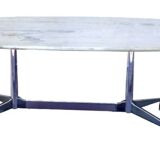 Eames "Segmented" oval table in white marble with stainless steel base, H. Miller 70s