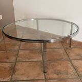 Space Age coffee table. 1970s. Chrome-plated steel and glass.